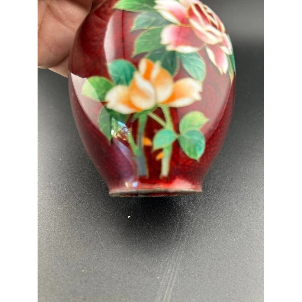 Japanese Vase Red Floral Pigeon Blood Red‎ Foil Bud Vase Asian Decor
